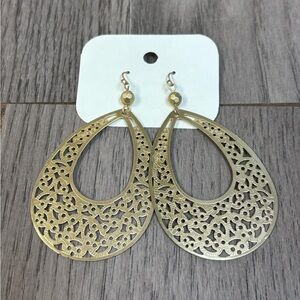 Gold Filigree Teardrop Dangle Earrings